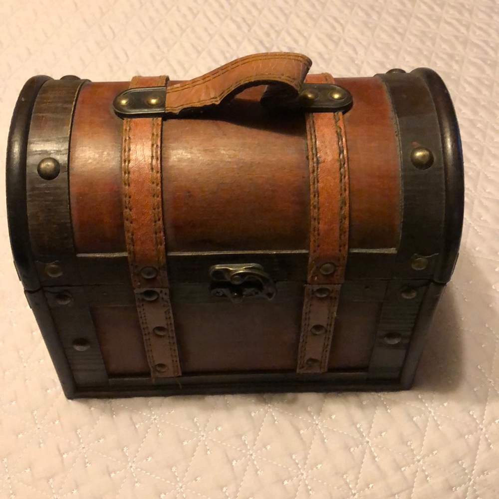 Wooden Box Chest Strapped With Brown Leather